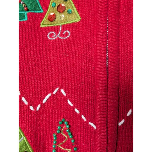 Karen Scott Christmas Tree Sweater Vest WOMENS SMALL red full zip festive ugly - Picture 4 of 9